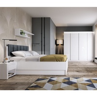 Lomadox Schlafzimmer Set, 5-teilig, 140cm Bett, 4-türiger Kleiderschrank, weiß