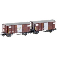 HOBBYTRAIN H24202 N 2er-Set gedeckte Güterwagen K2 braun Ep.IV