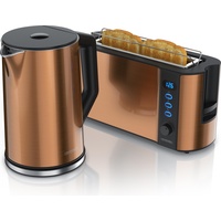 Arendo Frühstücksset 2-teilig, Langschlitztoaster für 2 Scheiben, Wasserkocher Edelstahl