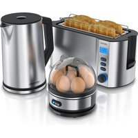 Arendo Frühstücksset, Wasserkocher 1,5l, 4-Scheiben Langschlitztoaster, 7er Eierkocher SEVENCOOK,