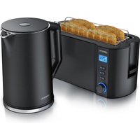Arendo Frühstücksset, Wasserkocher ELEGANT 1,5 Liter, 4-Scheiben Langschlitz Toaster,