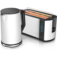 Arendo Frühstücksset, 1,5L Wasserkocher, Langschlitz Toaster 4-Scheiben, Weiß