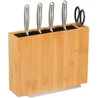 Relaxdays Messerblock unbestückt, Messerhalter Bambus, universal, Messeraufbewahrung mit Borsteneinsatz,