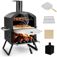 Costway Outdoor Pizzaofen, 2-lagigem Pizza Ofen mit Grillrost, Pizzastein,