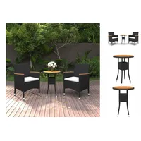 VidaXL 3-tlg. Garten-Essgruppe Poly Rattan Schwarz