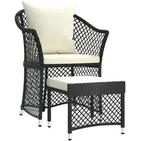 VidaXL 2-tlg. Garten-Lounge-Set mit Kissen Schwarz Poly Rattan