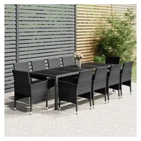 VidaXL 11-tlg. Garten-Essgruppe Poly Rattan Grau