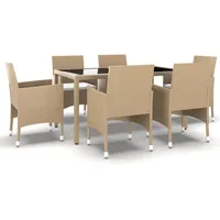 VidaXL 7-tlg. Garten-Essgruppe Poly Rattan und Hartglas Beige