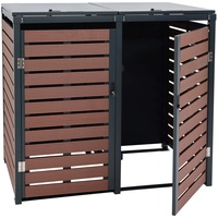 MCW 2er Mülltonnenverkleidung MCW-K14, Mülltonnenbox Mülltonnenabdeckung, 119x134x84cm WPC Metall