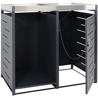 MCW 1er-Mülltonnenbox mit Brennholzlager MCW-H40, Mülltonnenbox, 125x130x80cm erweiterbar Metall