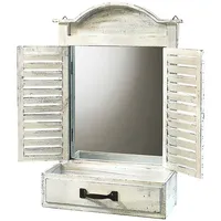 Kobolo Dekofenster Fensterrahmen Holz mit Spiegel -Pflanzschale -White Vintage