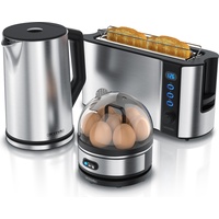 Arendo Frühstücks-Set, 1,5L Wasserkocher, 2-Scheiben Langschlitz Toaster, 7er Eierkocher,