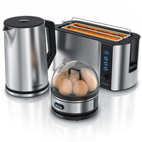 Arendo Frühstücksset 3-teilig, 1,5l Wasserkocher, 4-Scheiben Langschlitz Toaster, 7er