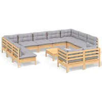 VidaXL Garten-Lounge-Set 12-tlg. grau Kiefer