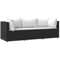 VidaXL Polyrattan Lounge-Set 3-tlg. schwarz inkl. Kissen 319734