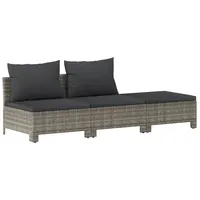 VidaXL 3-tlg. Garten-Lounge-Set mit Kissen Grau Poly Rattan