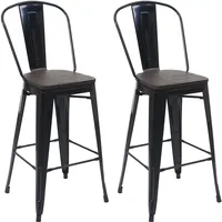 MCW Barhocker A73 2er-Set Holz-Sitzfläche Metall Schwarz