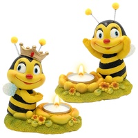 Dekohelden24 Dekofigur Bienenpaar mit Teelichthalter, 2er Set, Gartendeko, Polyresin,