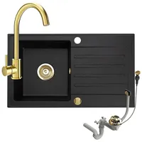 Faizee home Granitspüle Küchenspüle mit Siphon und Armatur Gold