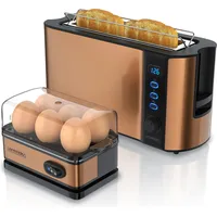 Arendo Frühstücks-Set 2-teilig, 6er Eierkocher SIXCOOK, 2-Scheiben Langschlitz Toaster,