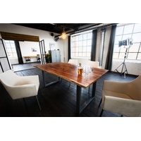 KAWOLA Esstisch LORE Tisch 220x100cm massiv mit Baumkante Nussbaumfarben