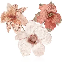 COM-FOUR® 3X Weihnachtsstern Deko-Gesteck, Kunstblumen als Weihnachtsdekoration, schöner Raumschmuck,