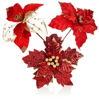 COM-FOUR com-four® 3X Weihnachtsstern Deko-Gesteck, Kunstblumen als tolle Weihnachtsdekoration,
