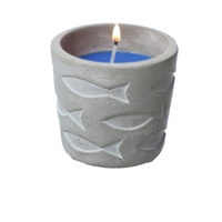 MARELIDA Duftkerze Citronella maritimer Betontopf mit Fischmuster Outdoorkerze