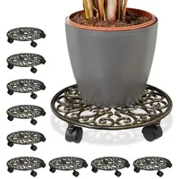 Relaxdays 10x Pflanzenroller Gusseisen, rund, Ø 33,5 cm, Blumentopfuntersetzer,