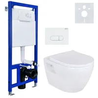 Belvit Wand-WC Komplettset mit Vorwandelement und Betätigungsplatte Weiß