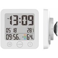 Infactory Digital-Badezimmer-Uhr, Thermo-/Hygrometer, LCD, Saugnapf, Timer, IP54