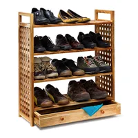 Relaxdays Schuhregal Walnuss mit Schublade 4 Böden für 12