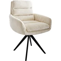 DeLife Esszimmerstuhl Abelia-Flex mit Armlehnen Cord Beige Kreuzgestell kantig