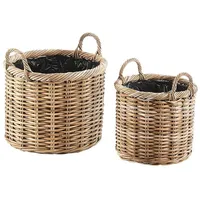 Kobolo Pflanzkorb Übertopf rund aus Rattan mit Folie und