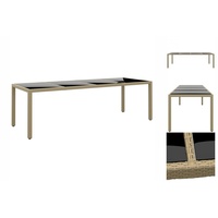 VidaXL Gartentisch mit Glasplatte Beige Poly Rattan