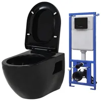 VidaXL Hänge-Toilette mit Unterputzspülkasten Keramik Schwarz