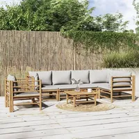 VidaXL Garten-Lounge-Set 7-tlg. braun mit hellgrauen Kissen aus Bambus