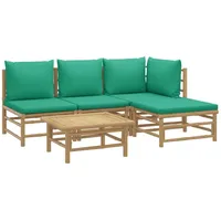 VidaXL 5-tlg. Garten-Lounge-Set mit Grünen Kissen Bambus