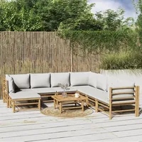 VidaXL Garten-Lounge-Set 9-tlg. hellgrau Bambus