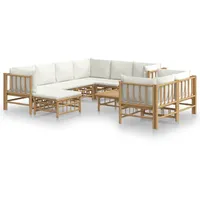VidaXL Garten-Lounge-Set 10-tlg. mit cremeweißen Kissen Bambus
