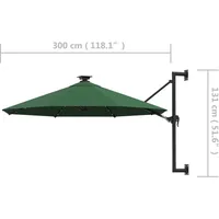 VidaXL Sonnenschirm zur Wandmontage mit LEDs 300 cm Grün