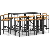 VidaXL 11-tlg. Gartenbar-Set Schwarz Poly Rattan & Massivholz Akazie