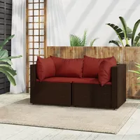 VidaXL Garten-Ecksofas mit Kissen 2 Stk. Braun Poly Rattan