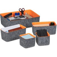 Relaxdays Schubladen Organizer Filz, 5-teiliges Ordnungssystem für Schreibtisch, 3