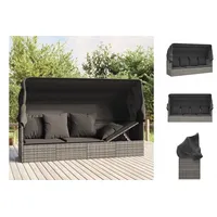 VidaXL Outdoor-Loungebett mit Dach und Kissen Grau Poly Rattan
