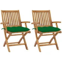 VidaXL Gartenstühle 2 Stk. mit Grünen Kissen Massivholz Teak