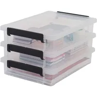 Iris Ohyama A4 Kunststoff-Aktenaufbewahrungsbox, 4L, 3er-Set, Transparent, Schnappverschlüsse, Papier