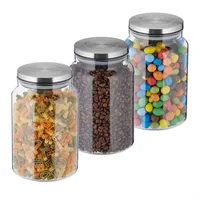 Relaxdays Vorratsgläser mit Deckel, 3er Set, 1500 ml, runde