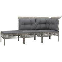 VidaXL 3-tlg. Garten-Lounge-Set mit Kissen Grau Poly Rattan
