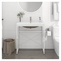 VidaXL Badezimmer-Waschtischgestell mit Waschbecken Weiß Eisen